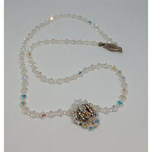 VINTAGE AB Sparkling Aurora Borealis Necklace with Pendant Dressy Formal Evening